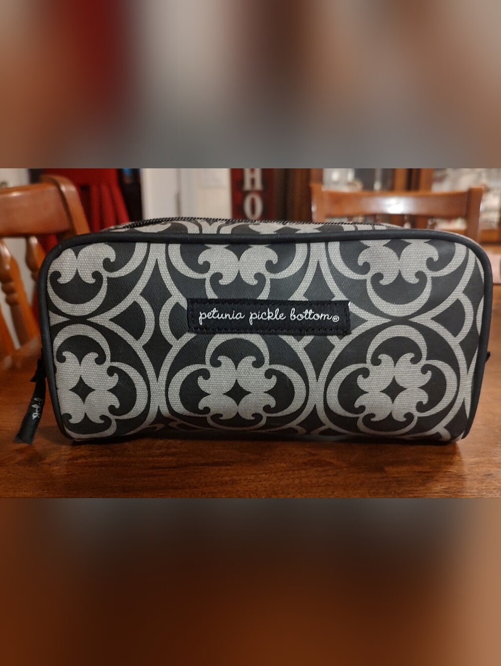 Petunia Pickle Bottom Black and Gray Patterned Toiletry Pouch